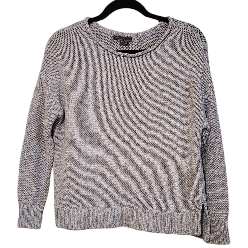 VINCE Light Blue Knit Sweater, drop shoulder, banded hem & sleeves, size…